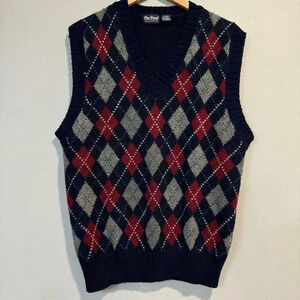Pre Rose Men's V-Neck Argyle Sweater Vest - Red and Gray